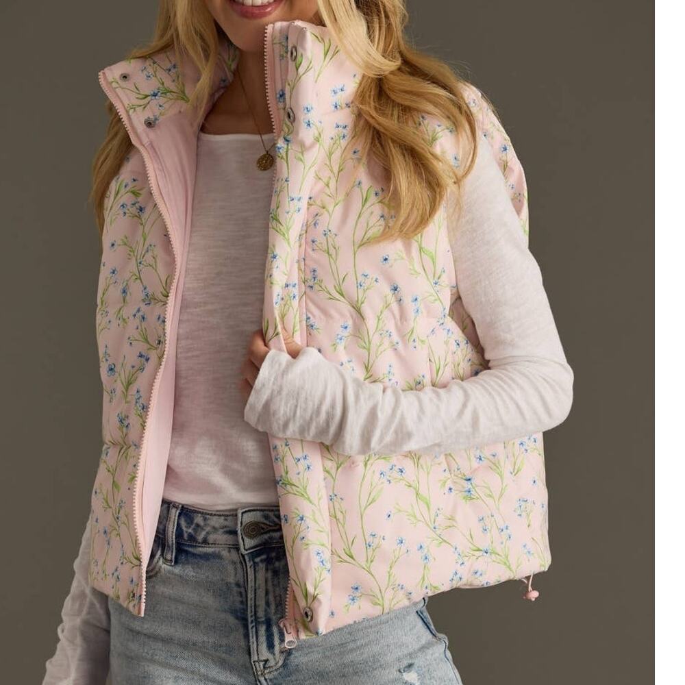 Light Pink Floral Puffer Vest - Picture 3 of 9